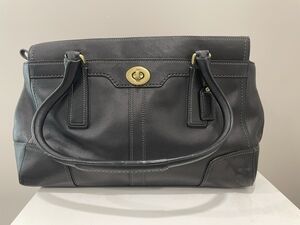 Coach Hampton Black Leather Handbag, Shoulder Bag Carry-All Sachel FD793-11048